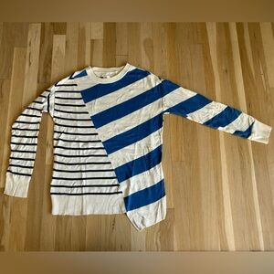 Lou & Grey Blue and Cream asymmetrical Striped Sweater